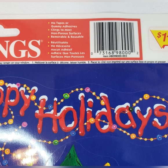 Five (5) BRAND NEW Vtg Sheets Christmas Holiday STATIC CLING Window Decorations - Picture 2 of 11